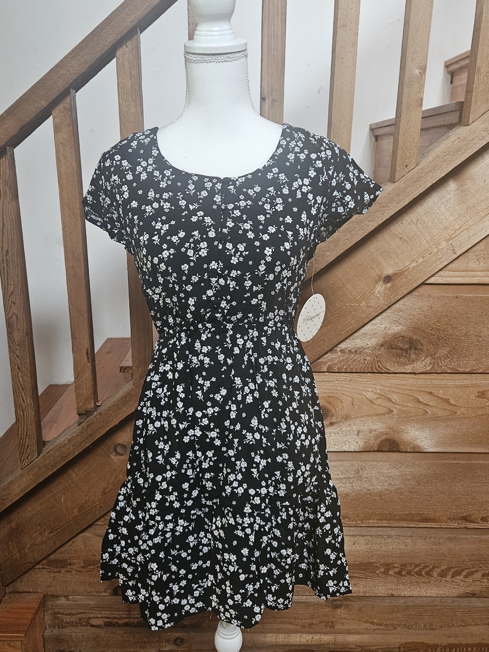 Passport Black Mini Dress with White Floral Print